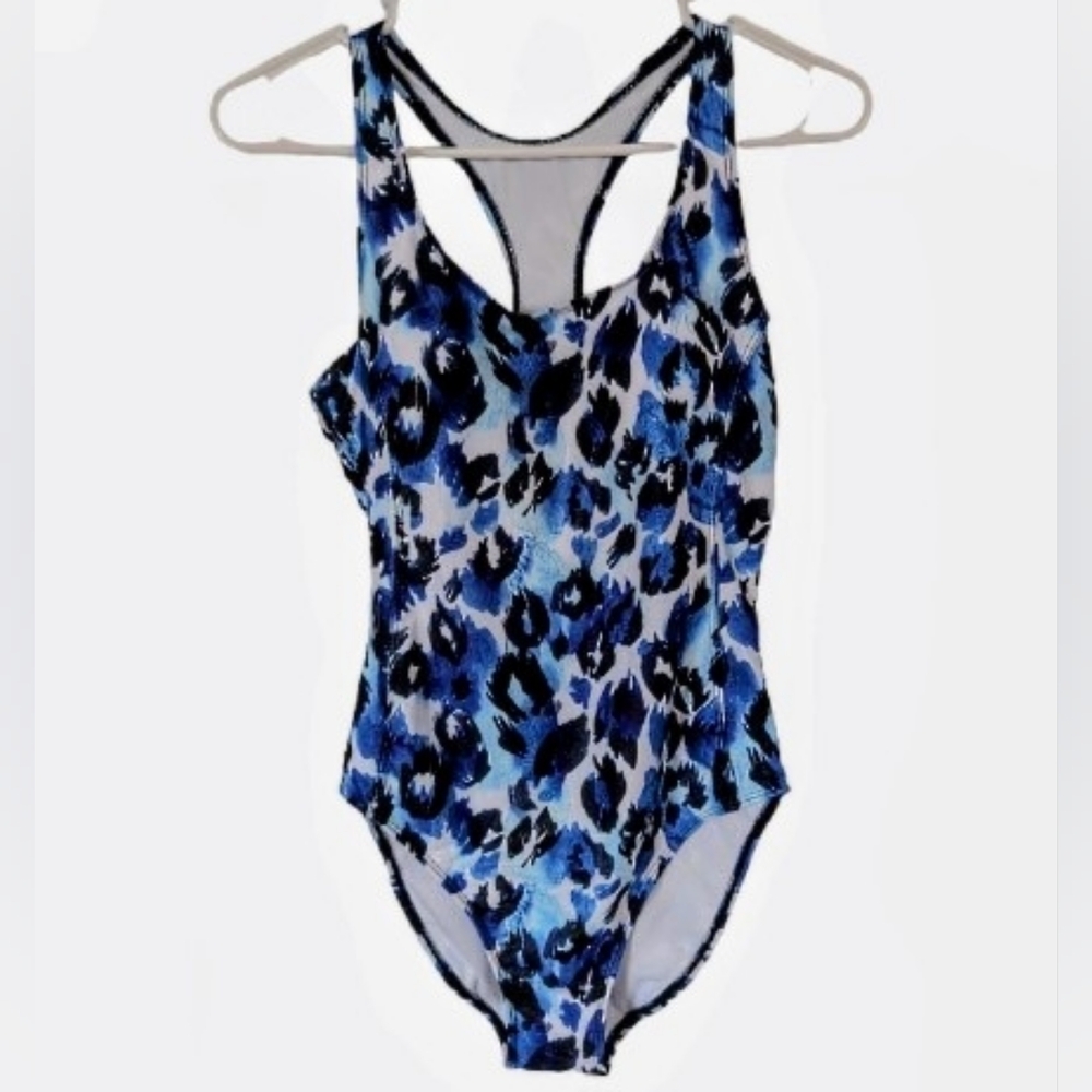 NWT Nicole Miller Blue Floral Racerback Swimsuit Size Small